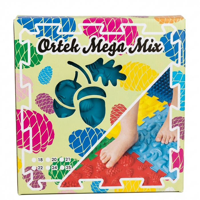 Килимок масажний для реабілітації “Ortek Mix” 20 елементів Жорсткий 27x28 см
