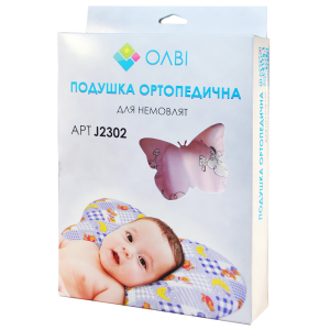 Ортопедична подушка для новонароджених у коробці 28,5х21х7,5см "Метелик" Olvi J2302BOX 22x30 см